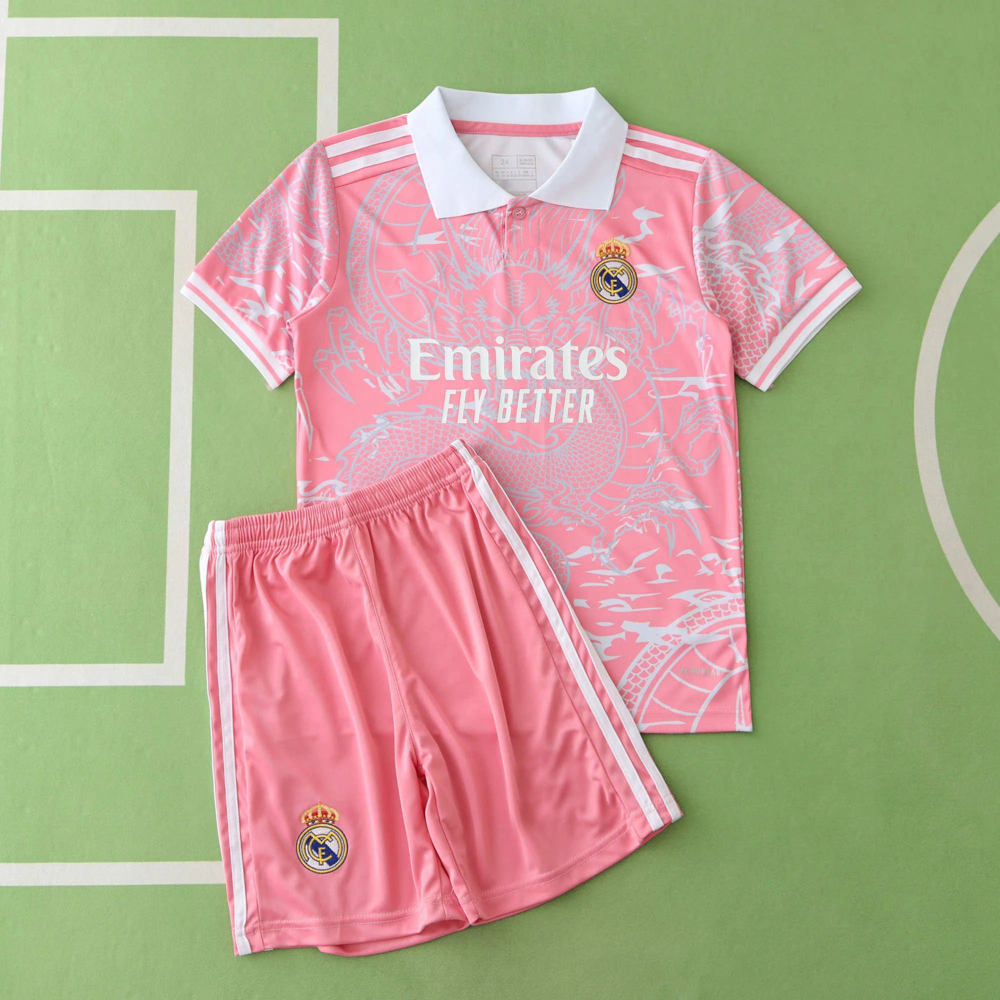 2425 Real Madrid Pink Chinese Dragon Kids' Set (Customization info: please leave a note when ordering; messages do not count)