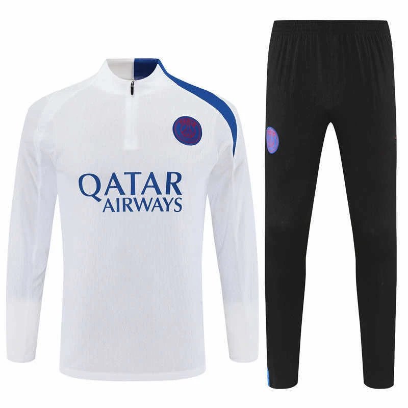 2526 Paris White Blue Shoulder Training Suit Half-Zip Set (For custom info, please note it when placing your order; messages are not counted)