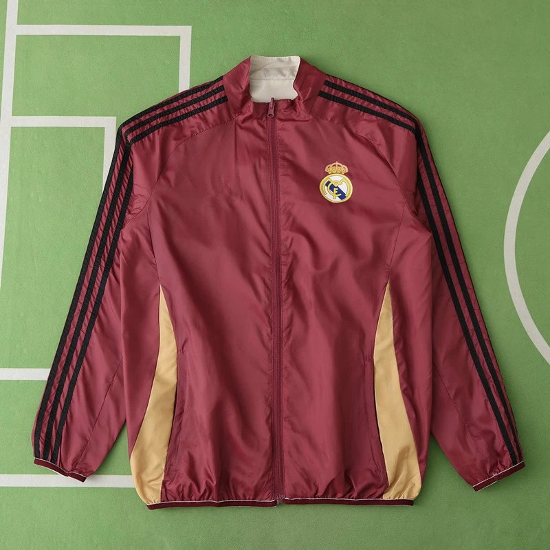 Real Madrid 2024-25 Two-Tone Reversible Jacket in Coffee & Beige (Please leave customization notes when placing the order; messages are not accepted)