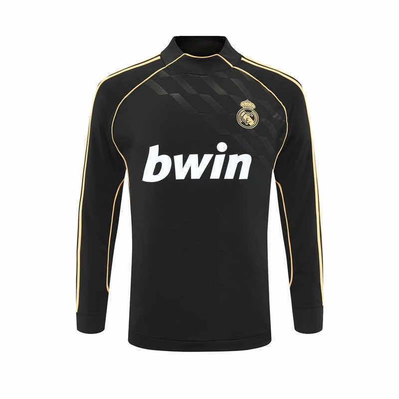 1112 Real Madrid Black Vintage Half-Zip Long Sleeve (Please note customization info when placing order, messages are not counted)