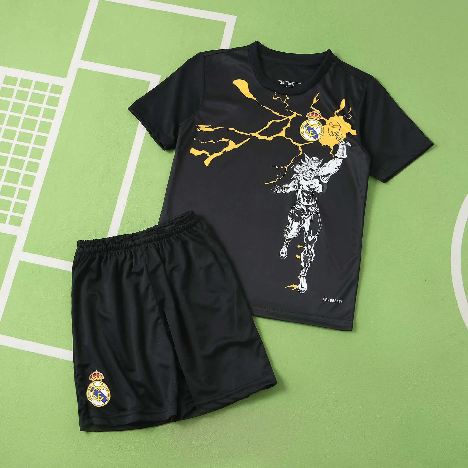 2526 Real Madrid Marvel Collaboration Black and Yellow Kids Apparel