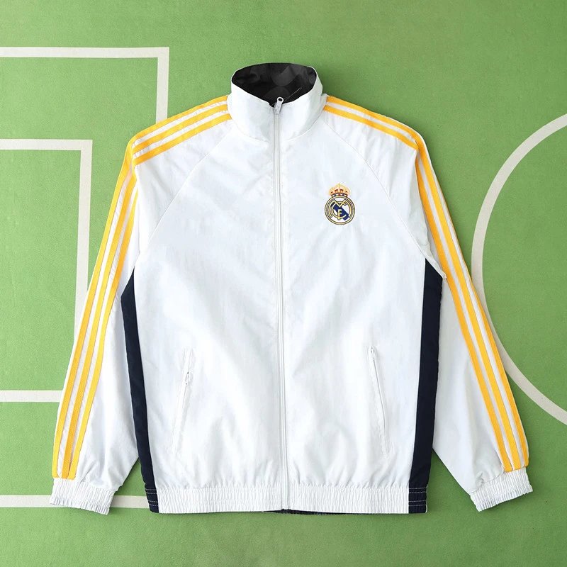 24-25 Real Madrid Dual-Side Jacket in White/Black-Grey (Customization info must be noted in the order; messages will not be accepted)