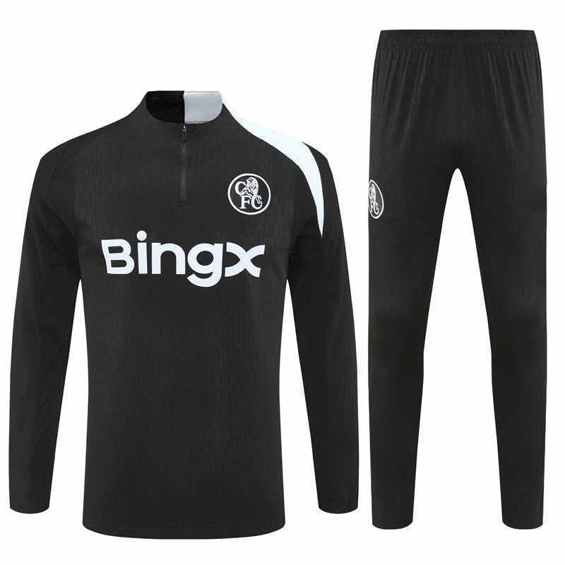 2526 Chelsea Black White Shoulder Training Jersey Half-Zip Set (Please leave customization notes when placing the order; messages do not count)