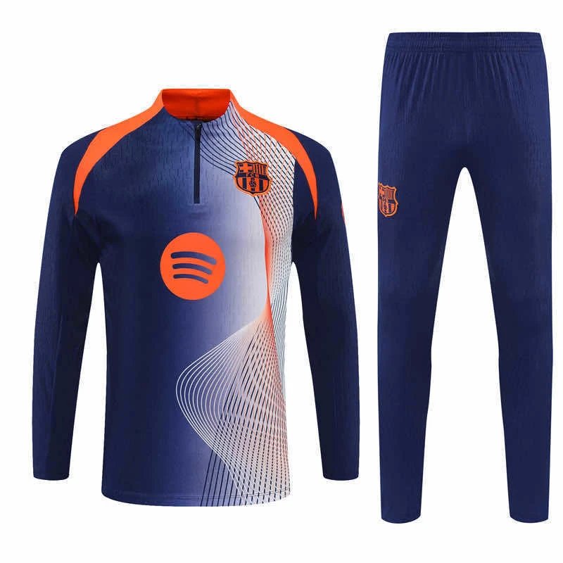 25/26 Barcelona Blue White Orange Shoulder Training Suit Half-Zip Set (Please note customization info when placing order, messages not accepted)
