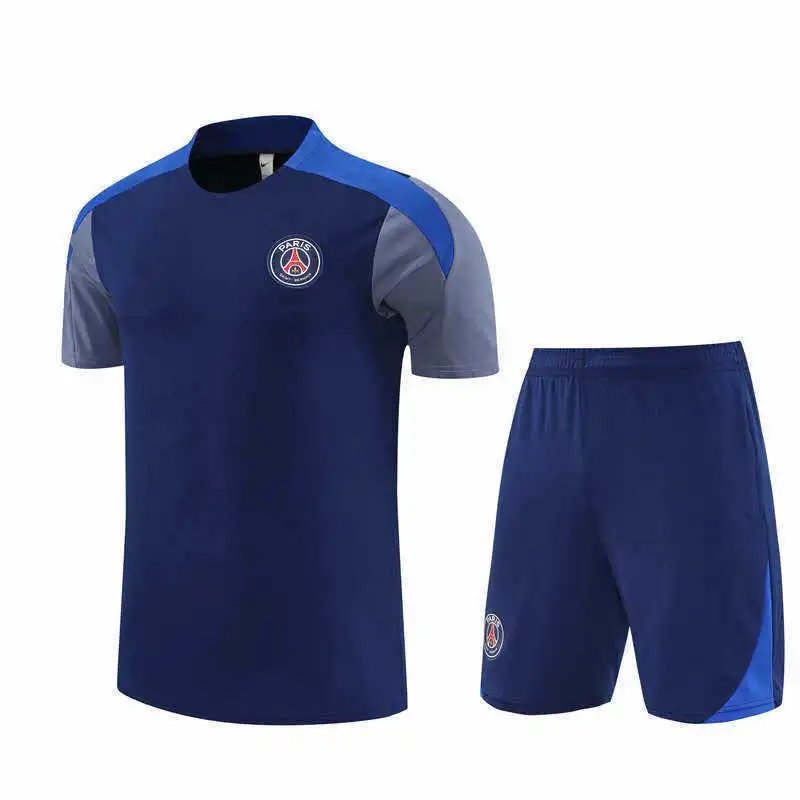 2526 Paris Deep Blue Shoulder-Training Casual Set Short Sleeve (Please note customization details when placing the order; messages do not count)