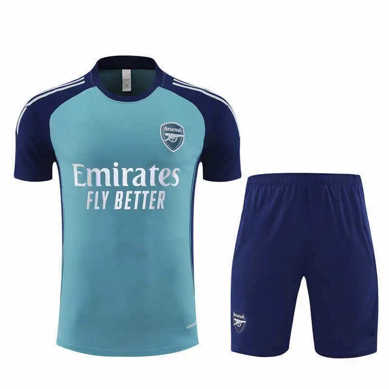 2526 Arsenal Green Navy Blue Arm Training Suit Set Short Sleeve (For customization info, please note it in your order; messages are not counted)
