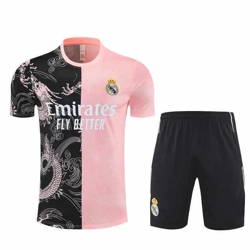 2526 Real Madrid Black Pink Chinese Dragon Training Kit Short Sleeve (For customization info, please leave a note when placing order, sending a message does not count)