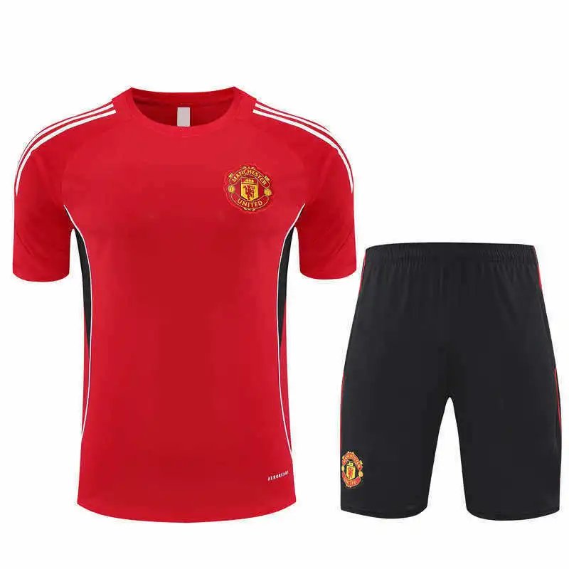 2526 Manchester United Red and White Shoulder Training Kit Short Sleeve (Please note customization info when placing order, messages are not counted)