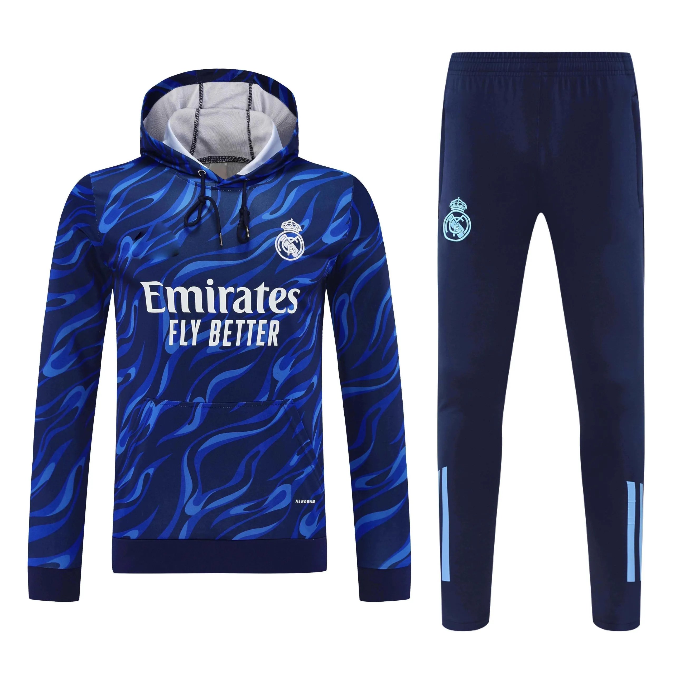 2526 Real Madrid Deep Blue Textured Hooded Training Suit (Please leave customization notes when placing the order; messages do not count)