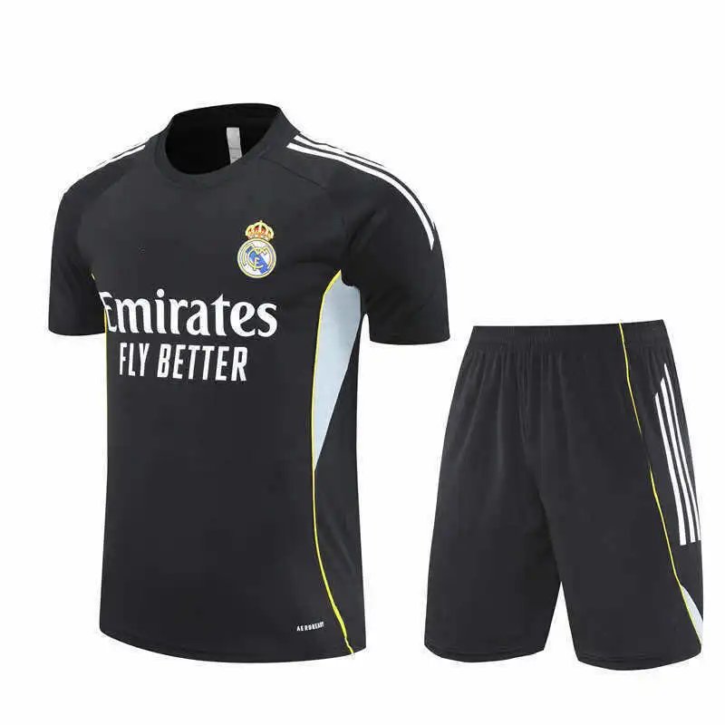 2526 Real Madrid Black White Short Sleeve Training Suit Set (Please note customization info in order remarks, messages are not counted)