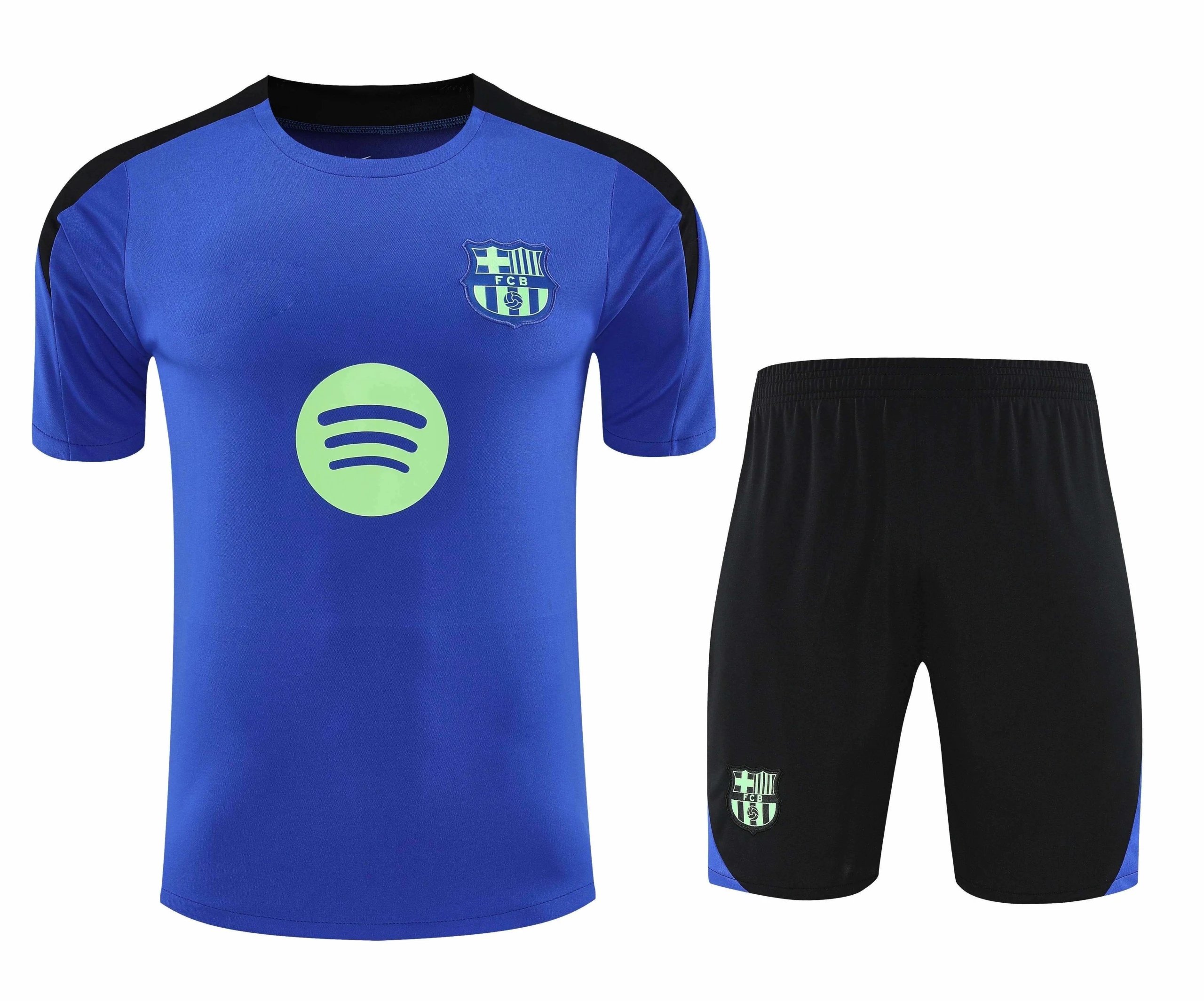 2526 Barcelona Blue Black Shoulder Training Suit Short Sleeve (For customization info, please leave a note when placing your order; messages are not counted)