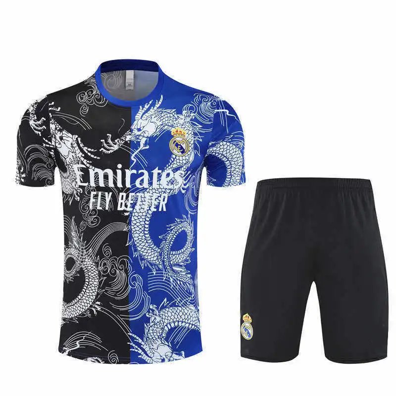 2526 Real Madrid Black and Blue Chinese Dragon Training Suit Short Sleeve (Please note customization info in order remarks, messages are not counted)