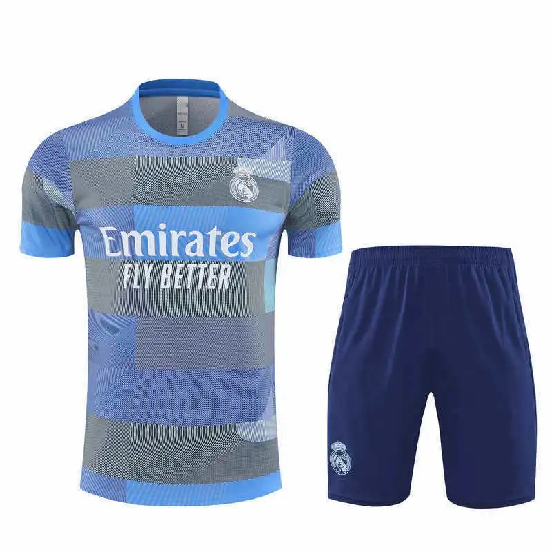 2526 Real Madrid Gray Blue Training Kit Short Sleeve (For custom info, please note at checkout; messages are not counted)