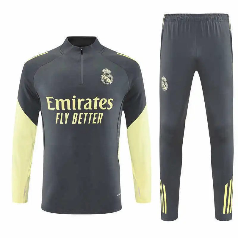 2526 Real Madrid Grey Yellow Long Sleeve Training Set Half-Zip (Please note customization info in order remarks; messages are not counted)