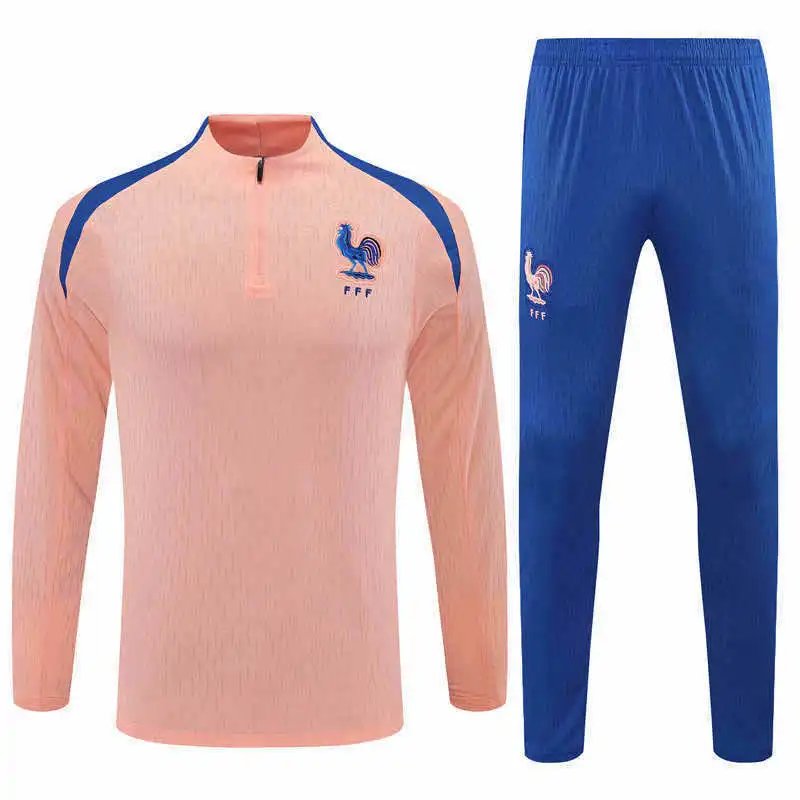 2526 France Light Pink Blue Collar Training Suit Half-Zip Set (Please note customization info when placing order, messages are not counted)