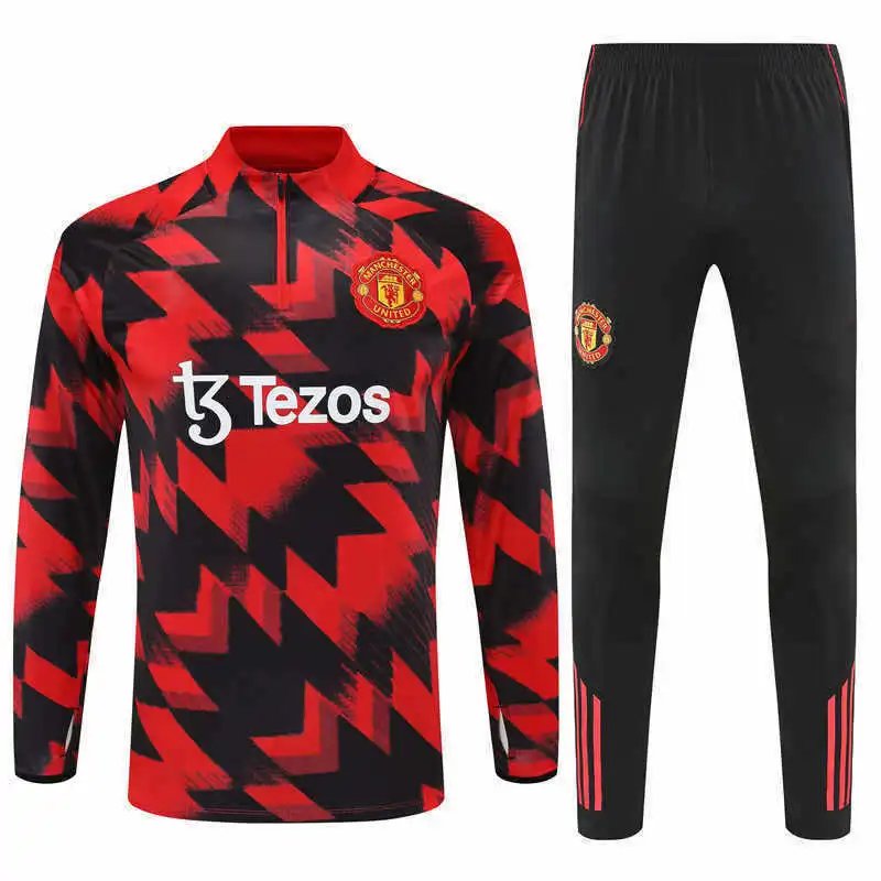 2526 Paris Red and Black Training Tracksuit Half-Zip Set (Please note customization info in your order remarks; messages will not be accepted)