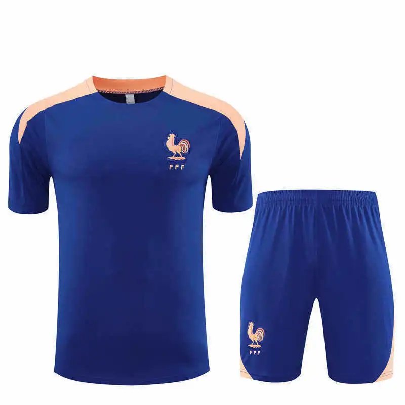 25/26 France Blue Short-Sleeve Training Suit Set (Customization Info Must Be Added in Order Notes; Messages Do Not Count)