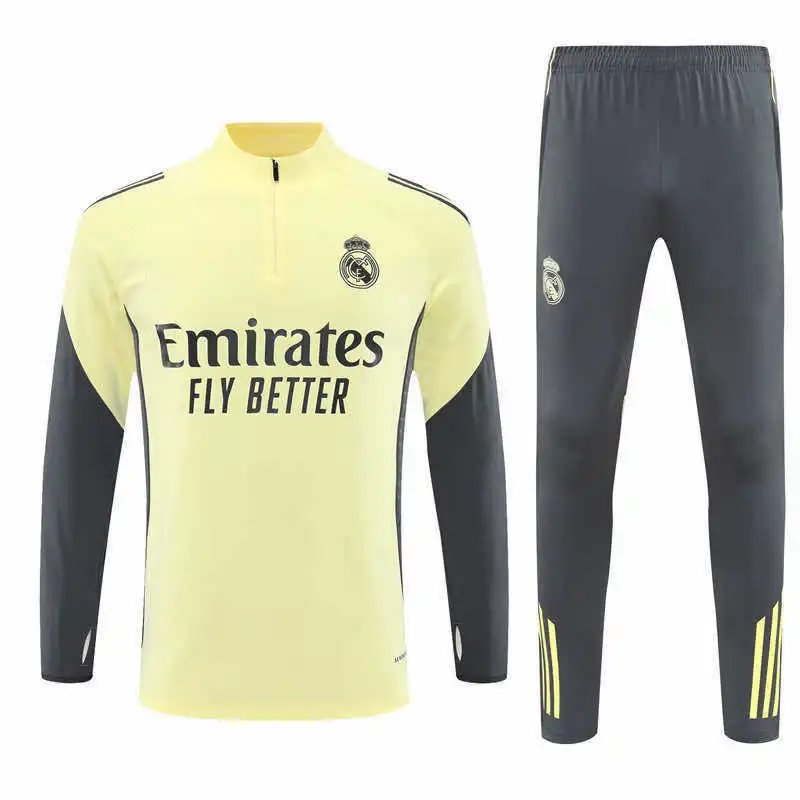 2526 Real Madrid Yellow Grey Long Sleeve Training Set Half-Zip (Please note customization info in order remarks, messages will not count)