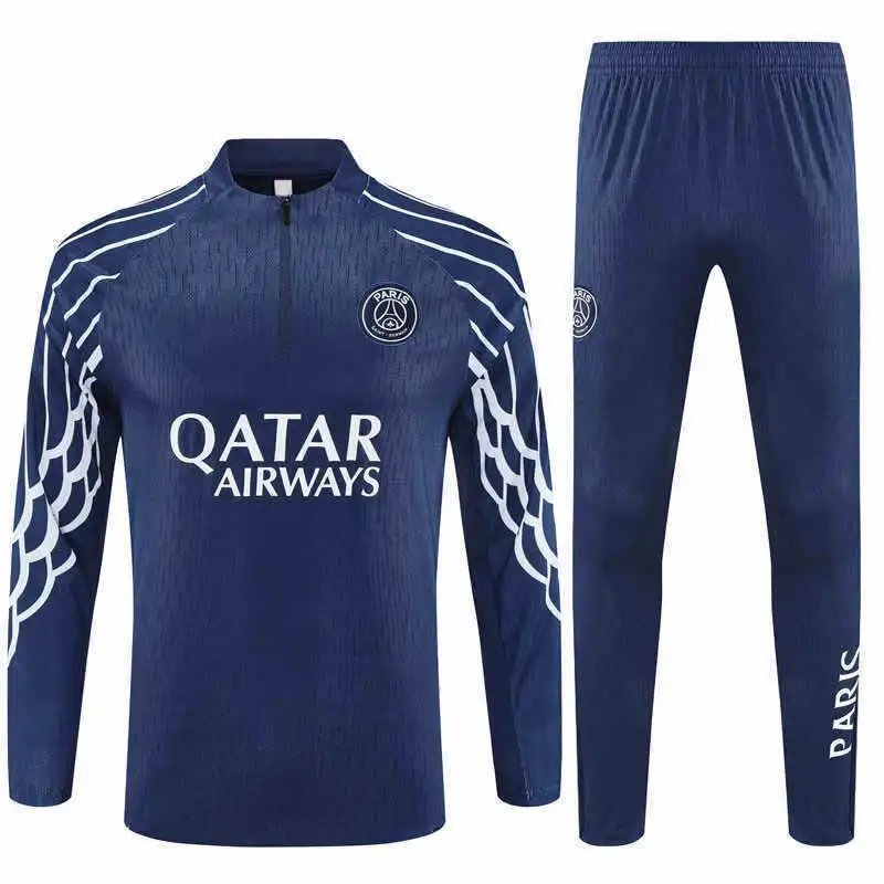 2526 Paris Dark Blue White Striped Sleeve Half-Zip Training Suit (For custom info, please leave a note when placing order; messages will not be accepted)