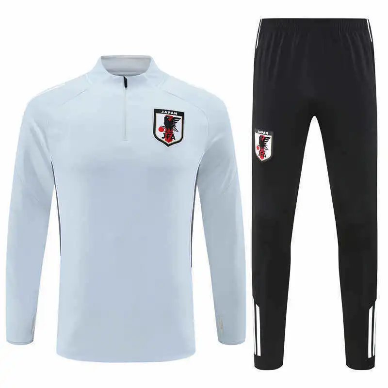 2526 Japan Light Blue Training Suit Half-Zip Set (For customization, please leave a note when placing your order; messages are not counted)