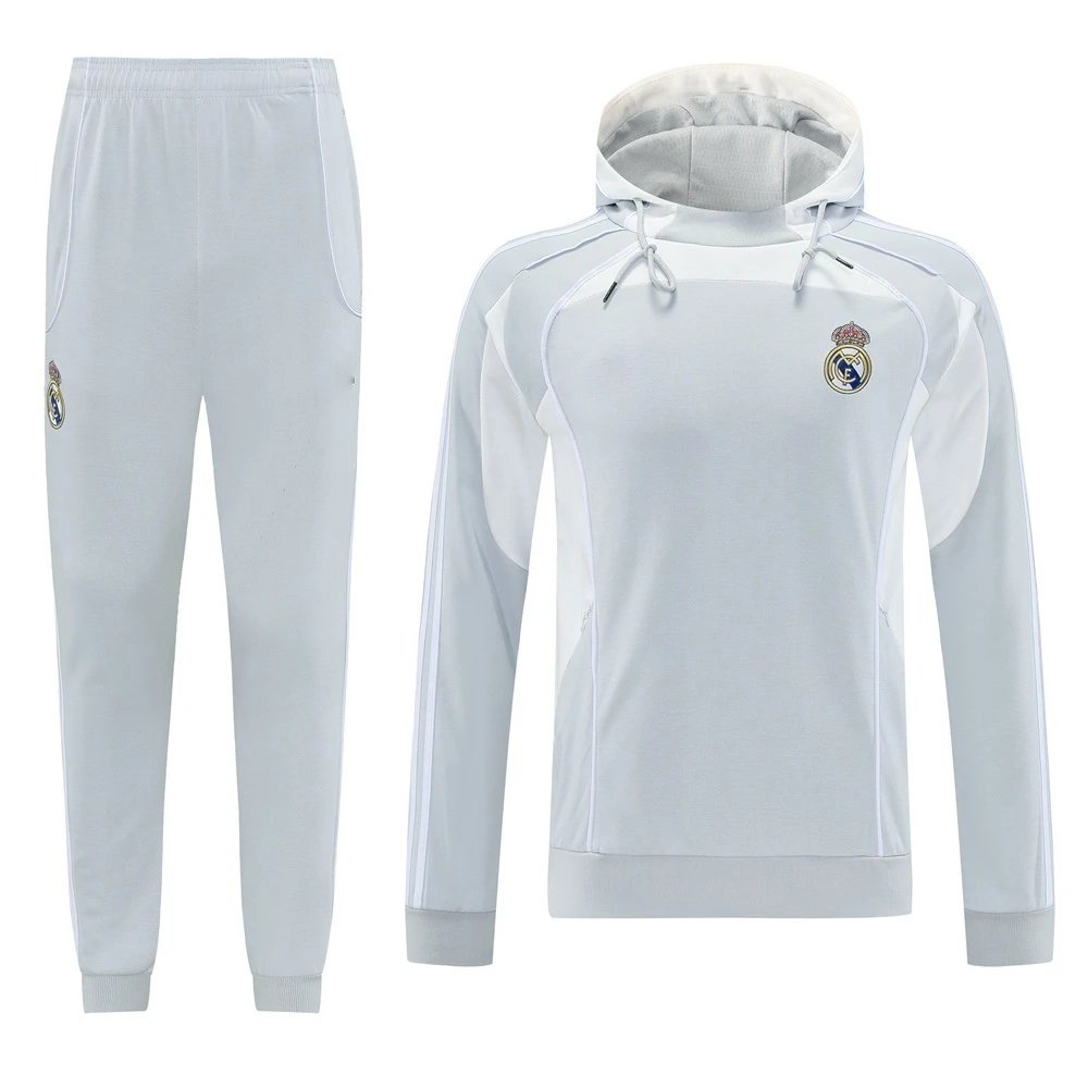 2526 Real Madrid Grey Hooded Training Jacket Set
