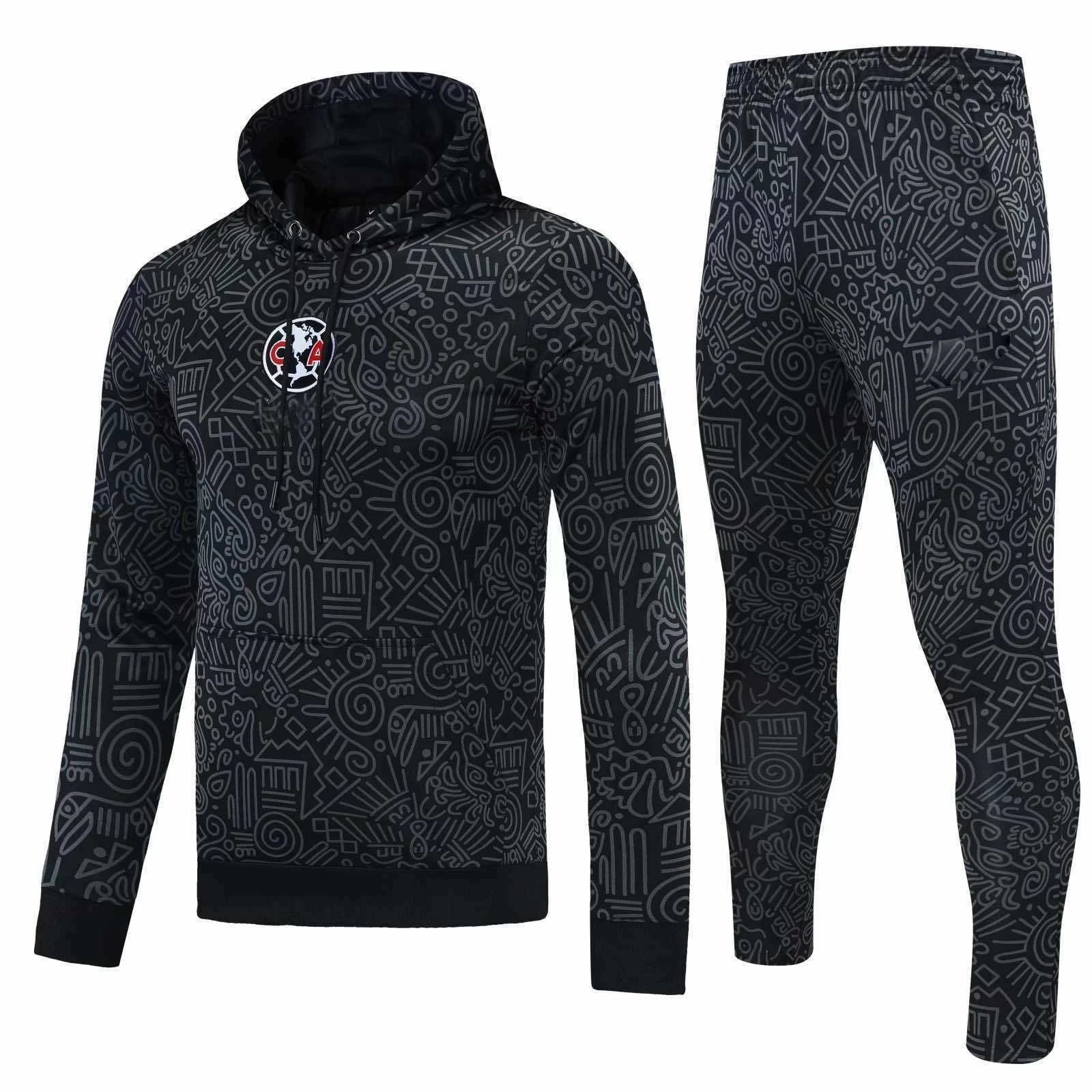 Men's 2526 Hoodie Training Set with Black Graffiti Print (Please leave customization notes when placing order; messages do not count)