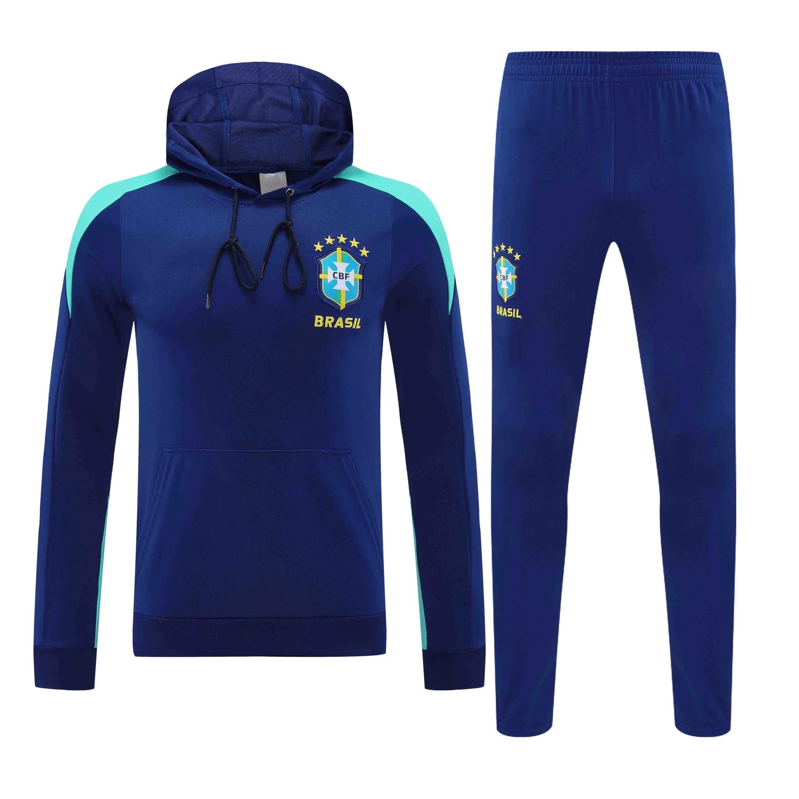 2526 Brazil Dark Blue Hooded Tracksuit Set (Please Note Customization Info in Order Remarks, Direct Messages Will Not Be Accepted)