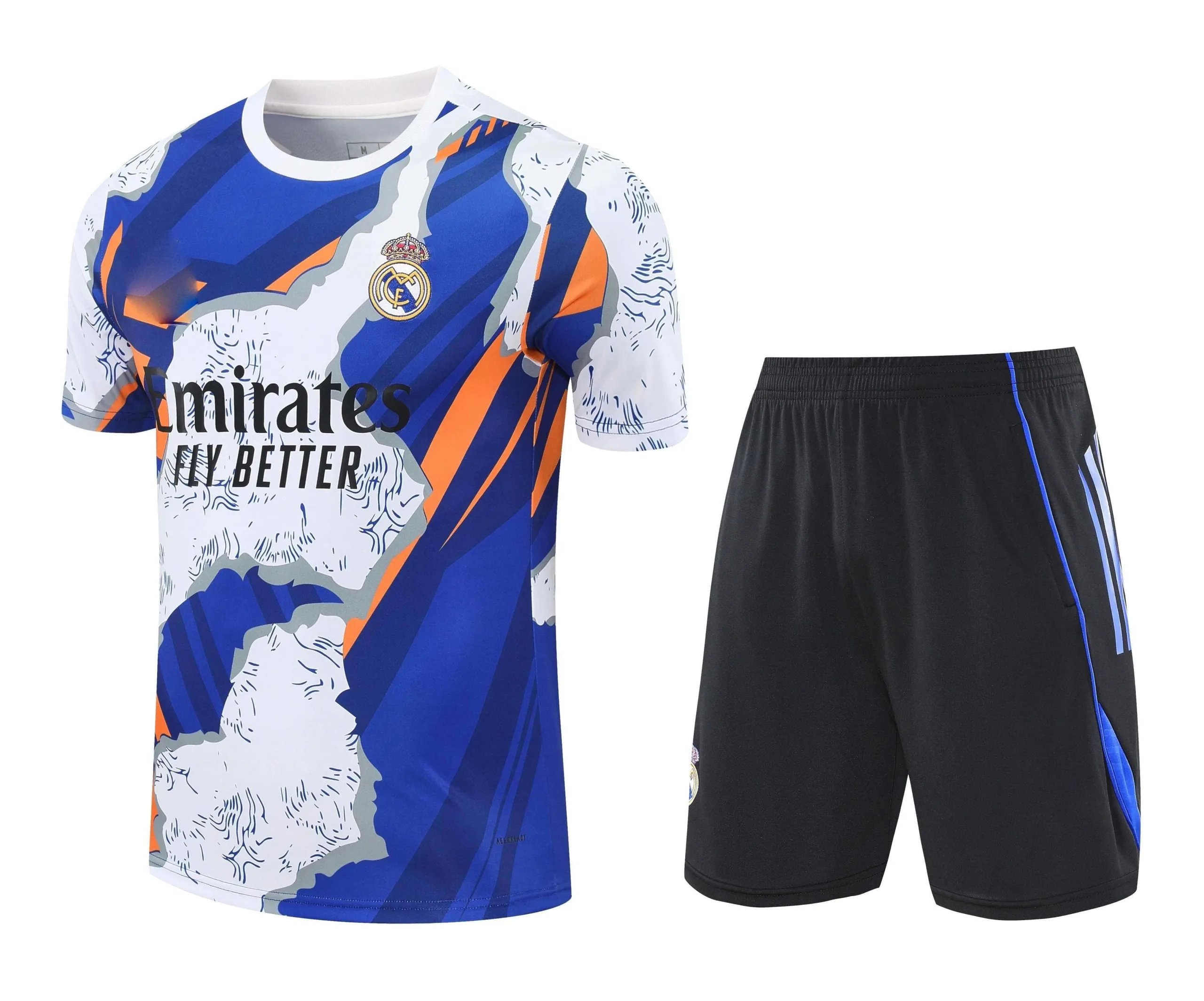 2526 Real Madrid White Blue Orange Training Kit Short Sleeve (For customization info, please leave a note when placing your order, sending a message does not count)