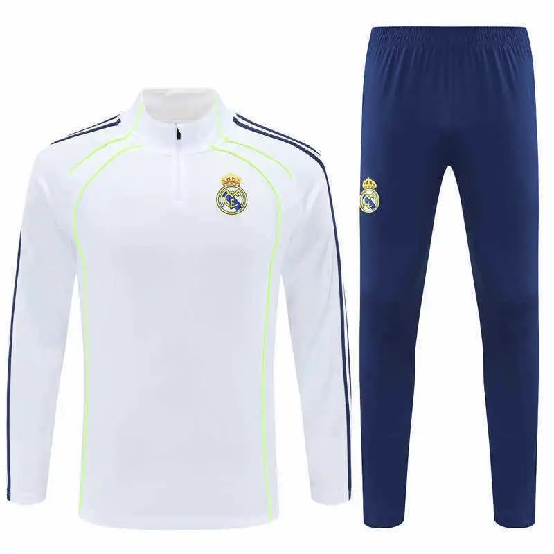 2526 Real Madrid White Navy Shoulder Training Suit Half-Zip Set (Please Note Customization Info in Order Remarks, Messages Do Not Count)