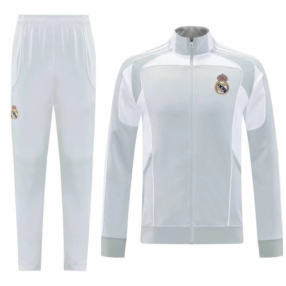 2526 Real Madrid Grey and White Collar Training Jacket Set (Please note customization information when placing the order, messages are not included)