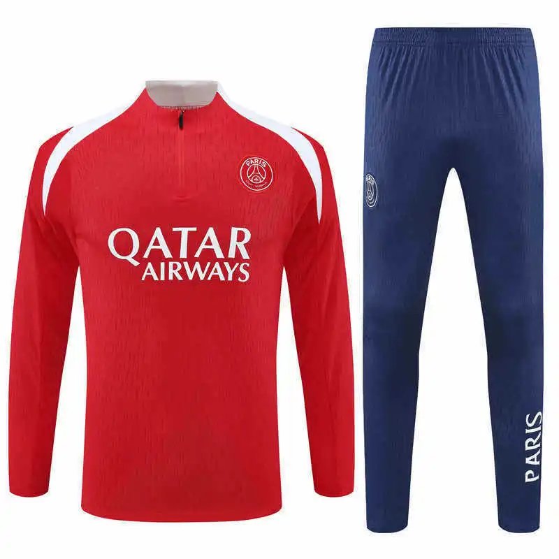 2526 Paris Red White Collar Half-Zip Training Set (Please note customization details when placing order; messages not counted)