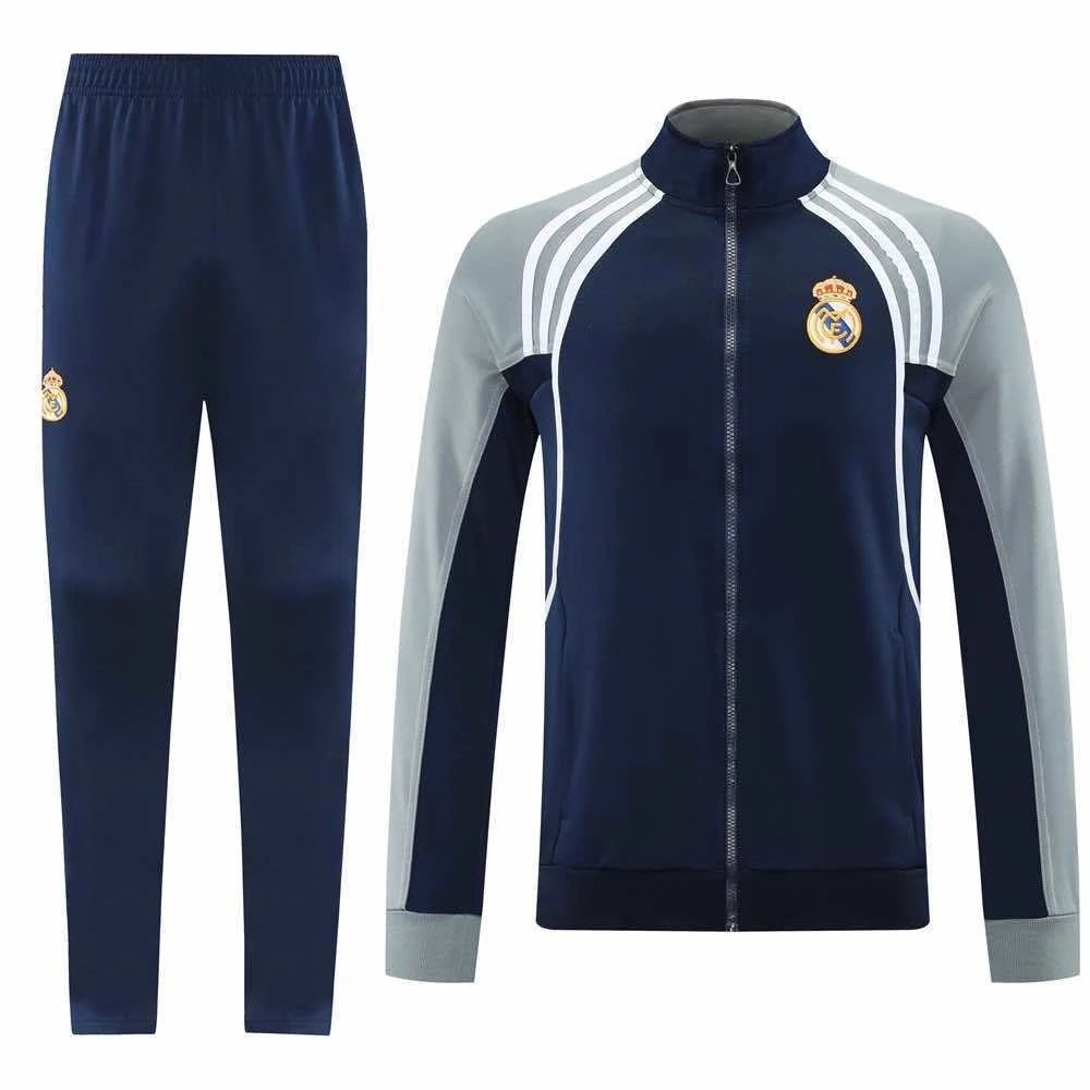 2526 Real Madrid Dark Blue Grey Training Jacket Set (Please Note Customization Info in Order Remarks, Messages Are Not Accepted)