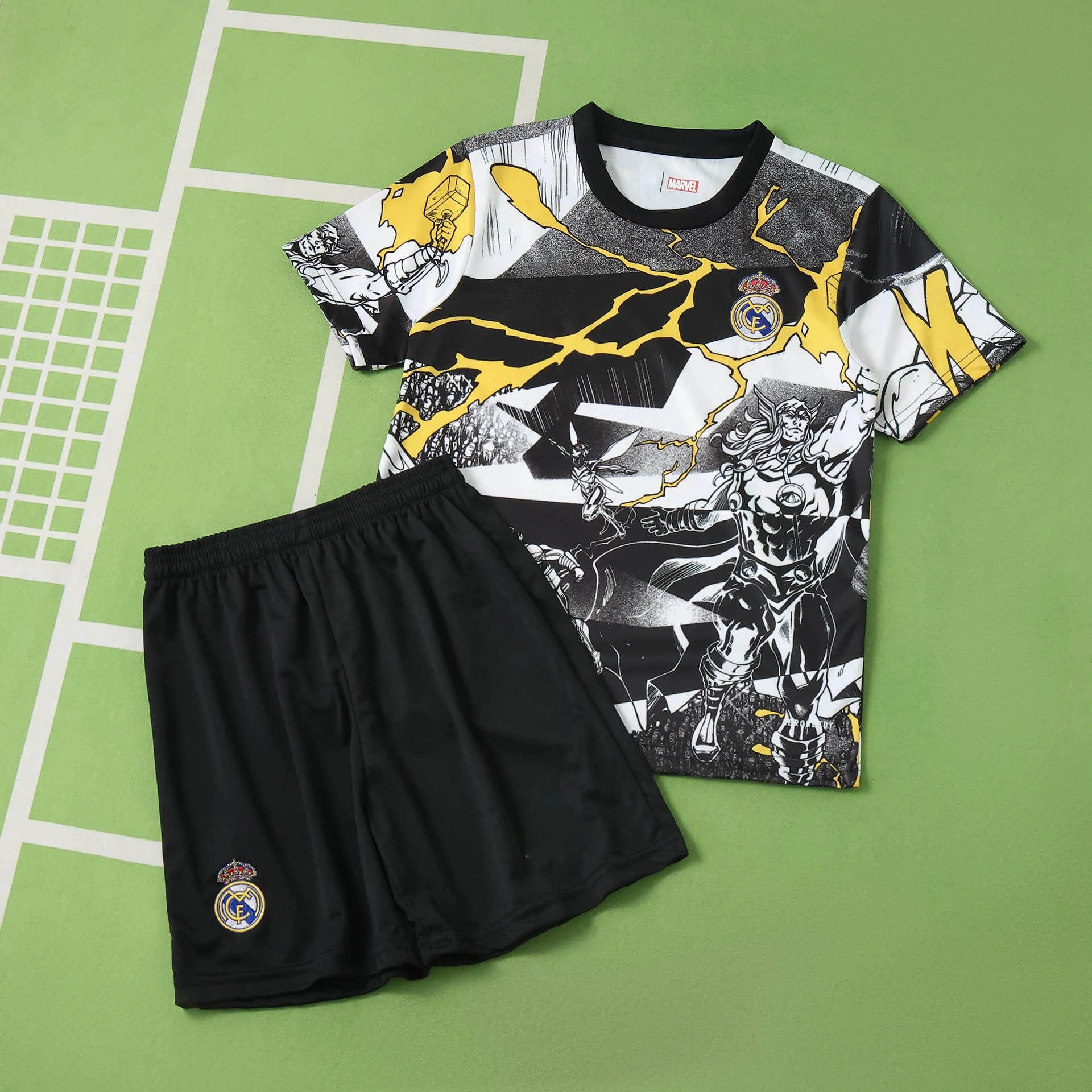 2526 Real Madrid Marvel Collaboration White Yellow Black Kids Clothing