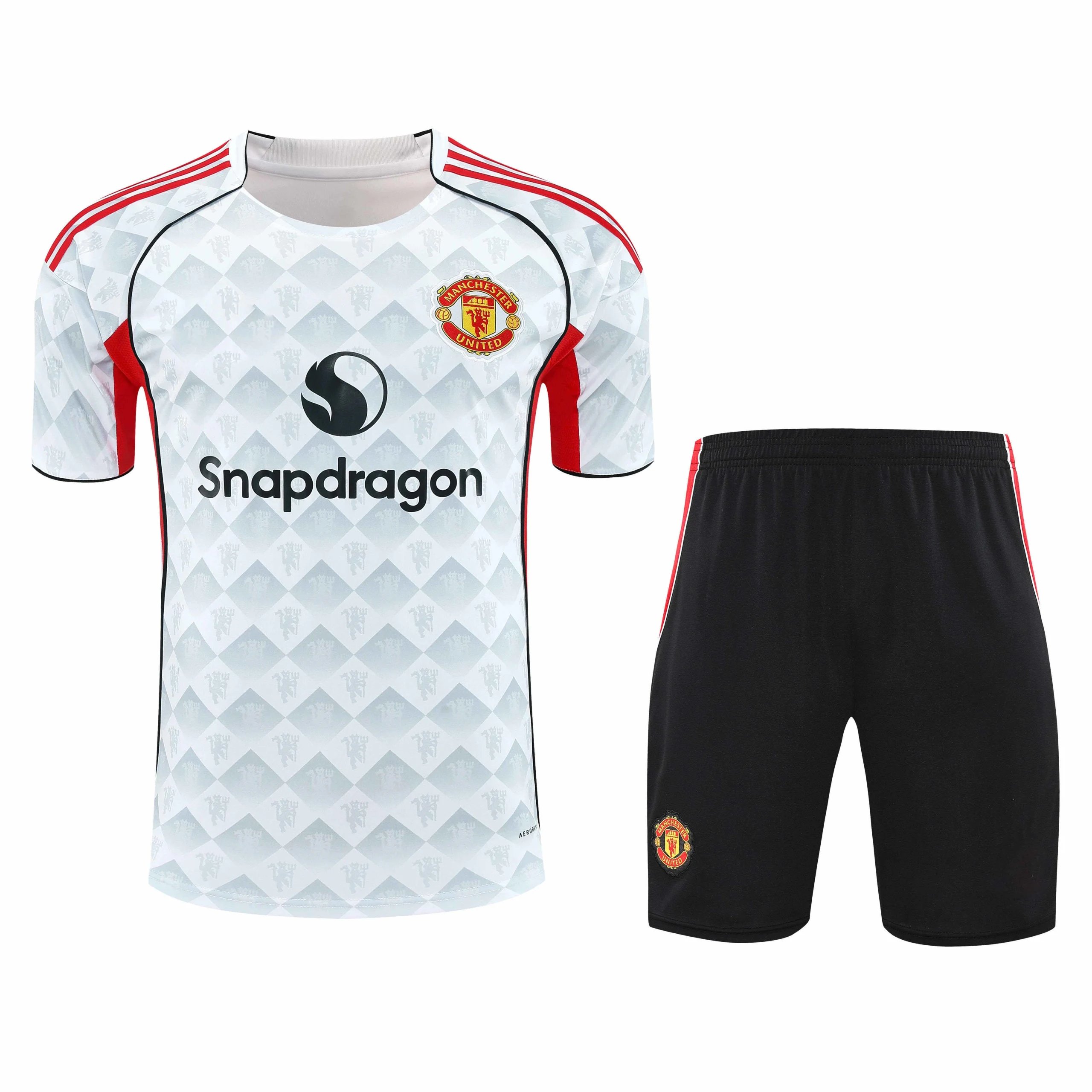 2526 Manchester United White Red Shoulder Training Kit Short Sleeve (For customization info, please leave a note when placing your order; messages won't count)