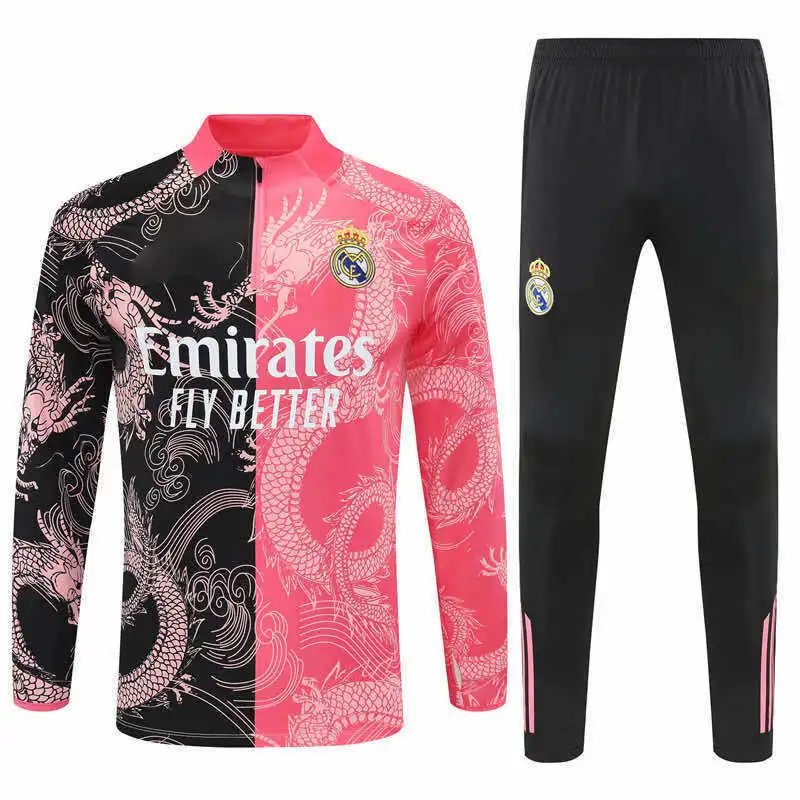 2526 Real Madrid Black Pink Chinese Dragon Training Suit Half-Zip Set (Please note customization info in order remarks, messages not accepted)