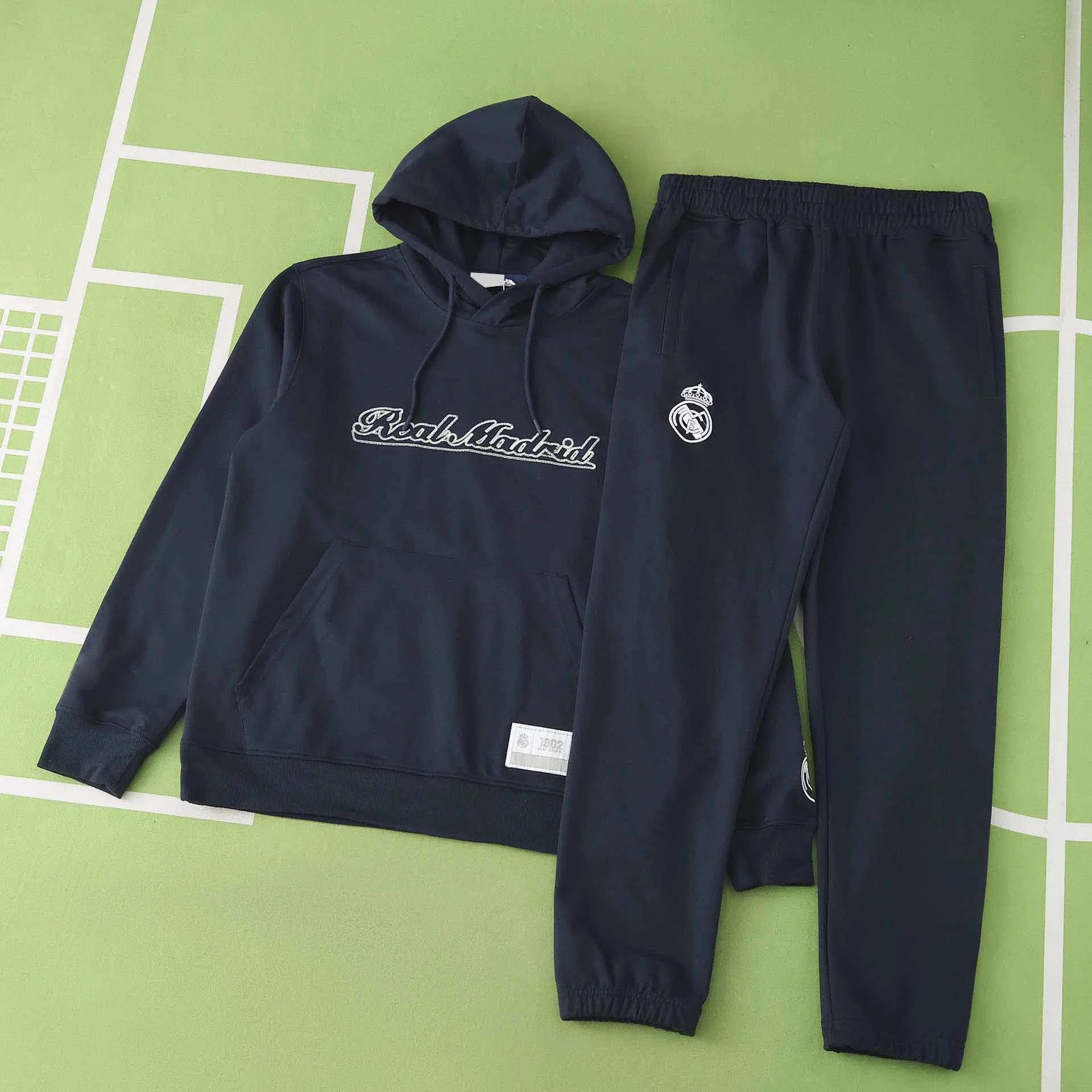 2526 Real Madrid Dark Blue Hooded Training Tracksuit Set