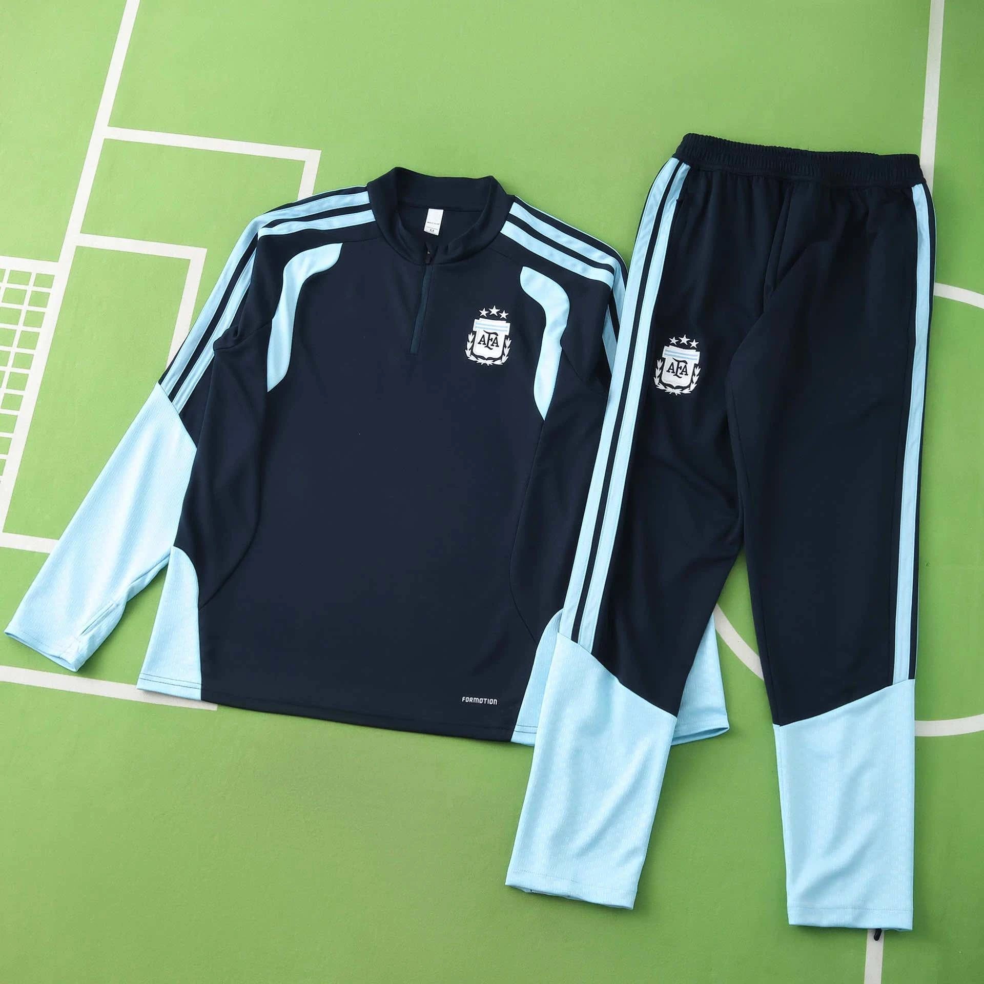 2026 Argentina Navy Blue & Light Blue Half-Zip Training Suit with Arm Sleeves