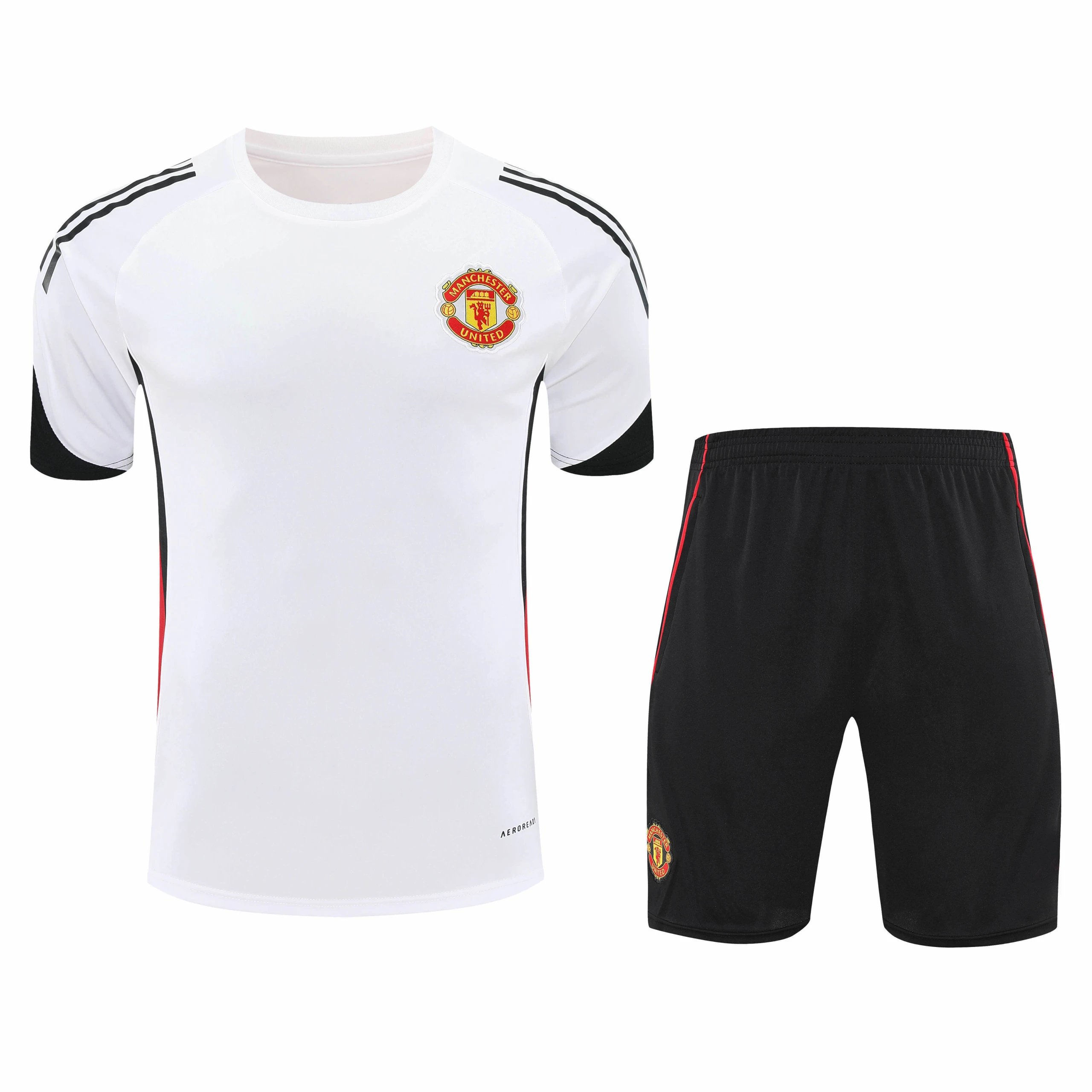 2526 Manchester United White Black Shoulder Training Kit Short Sleeve (Please note customization info when placing order, messages not counted)
