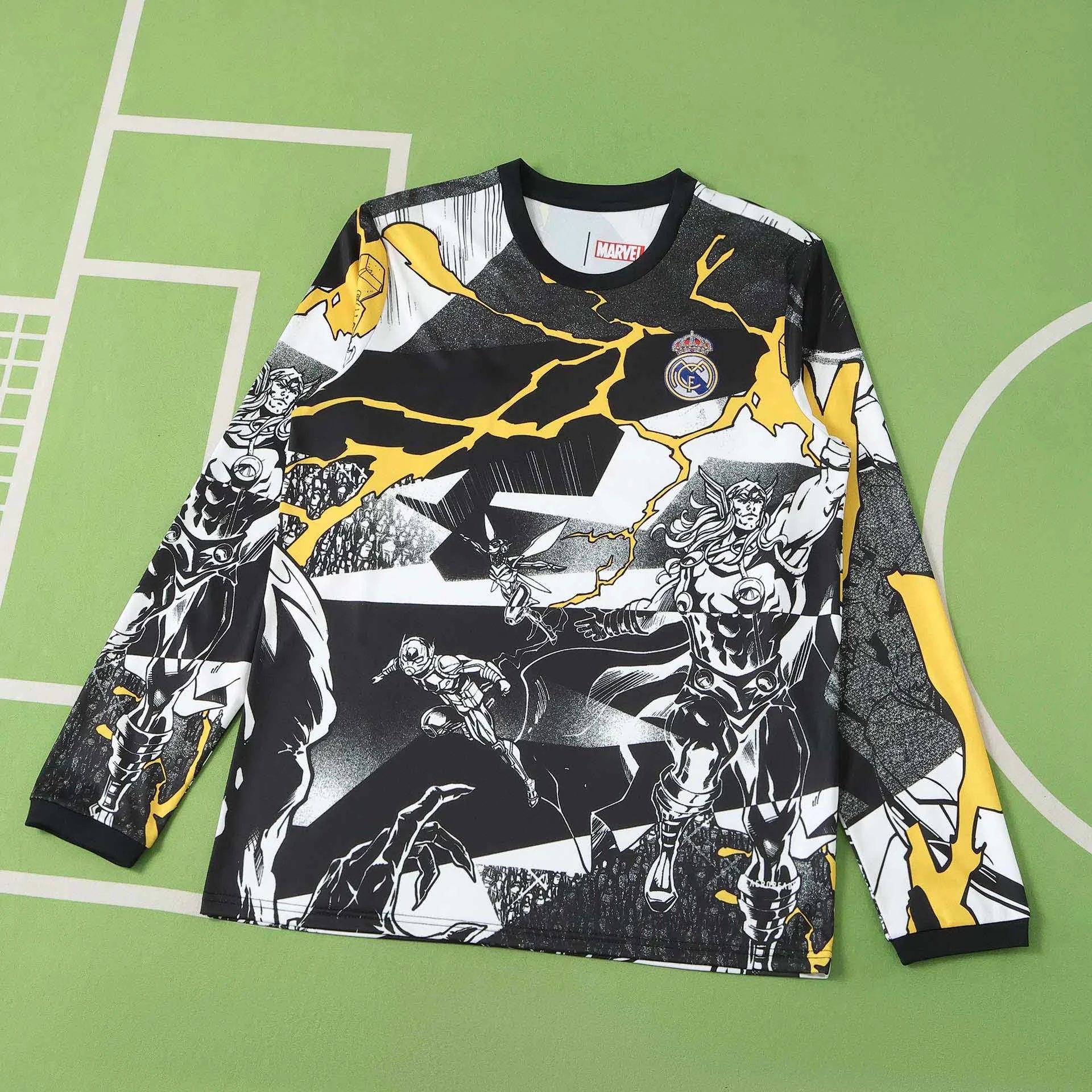 2526 Real Madrid Marvel Collaboration Black White Yellow Long Sleeve Thai Version