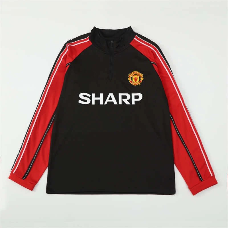 9899 Manchester United Black Red Long Sleeve Retro Half-Zip (Please leave customization info in order notes; messages are not counted)