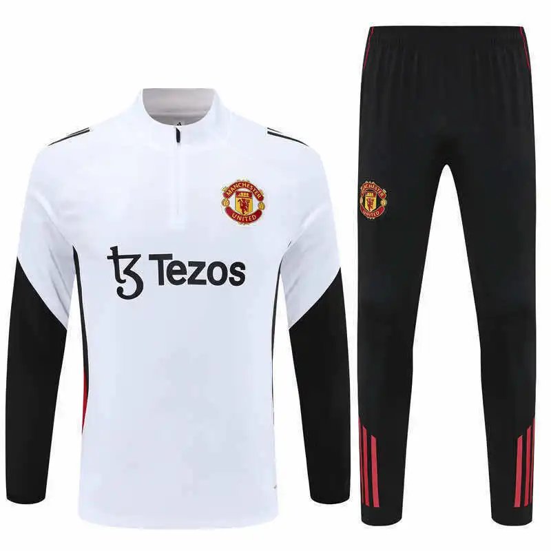 2526 Manchester United White Black Training Suit Half-Zip Set (For customization info, please leave a note when placing your order; messages do not count)