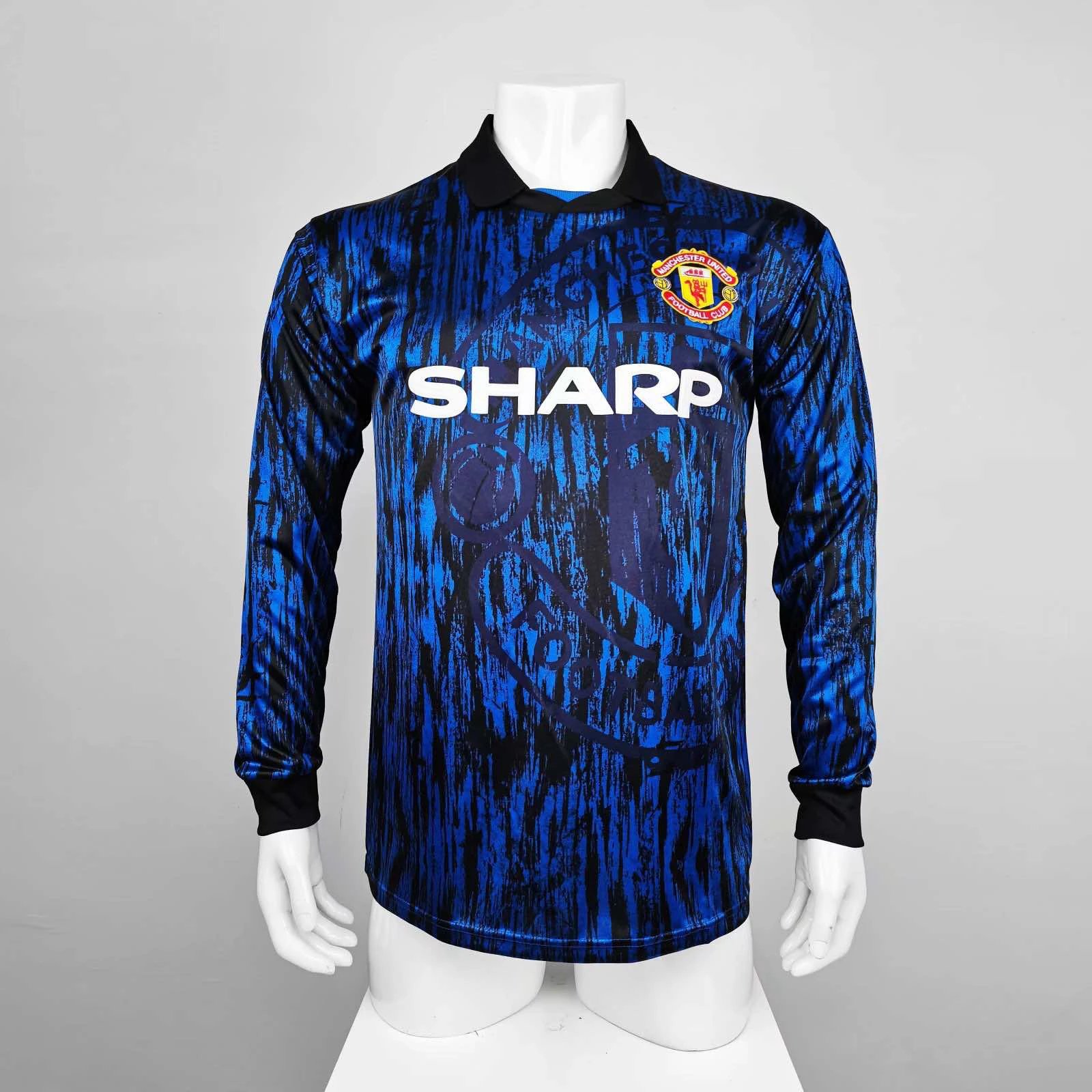 9394 Manchester United Away Blue Long Sleeve Thai Version (Please Note Customization Info When Placing Order, Messages Won't Be Checked)