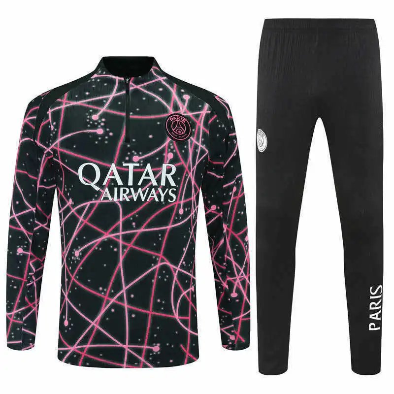2526 Paris Black Pink Striped Tracksuit Half-Zip Set (For custom info, please leave a note when placing your order; messages are not counted)
