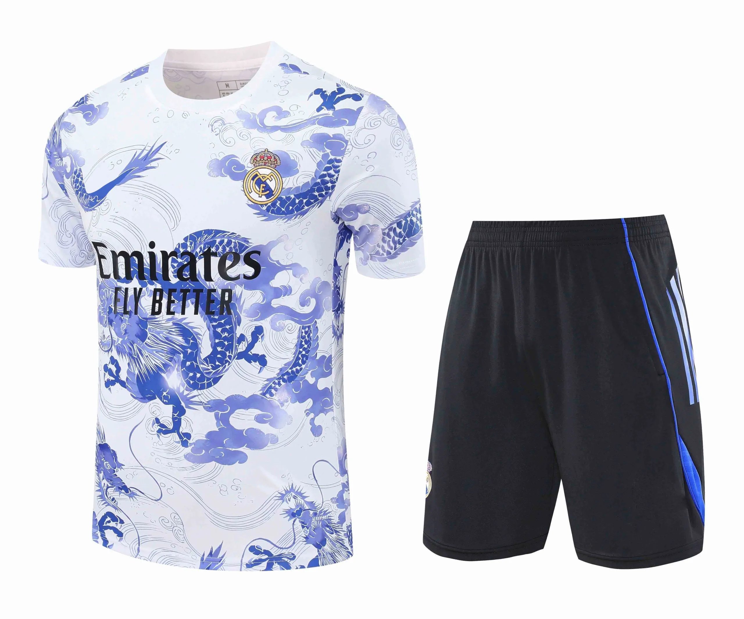 2526 Real Madrid White Blue Dragon Training Kit Short Sleeve (Please note customization info when placing order, messages won't count)