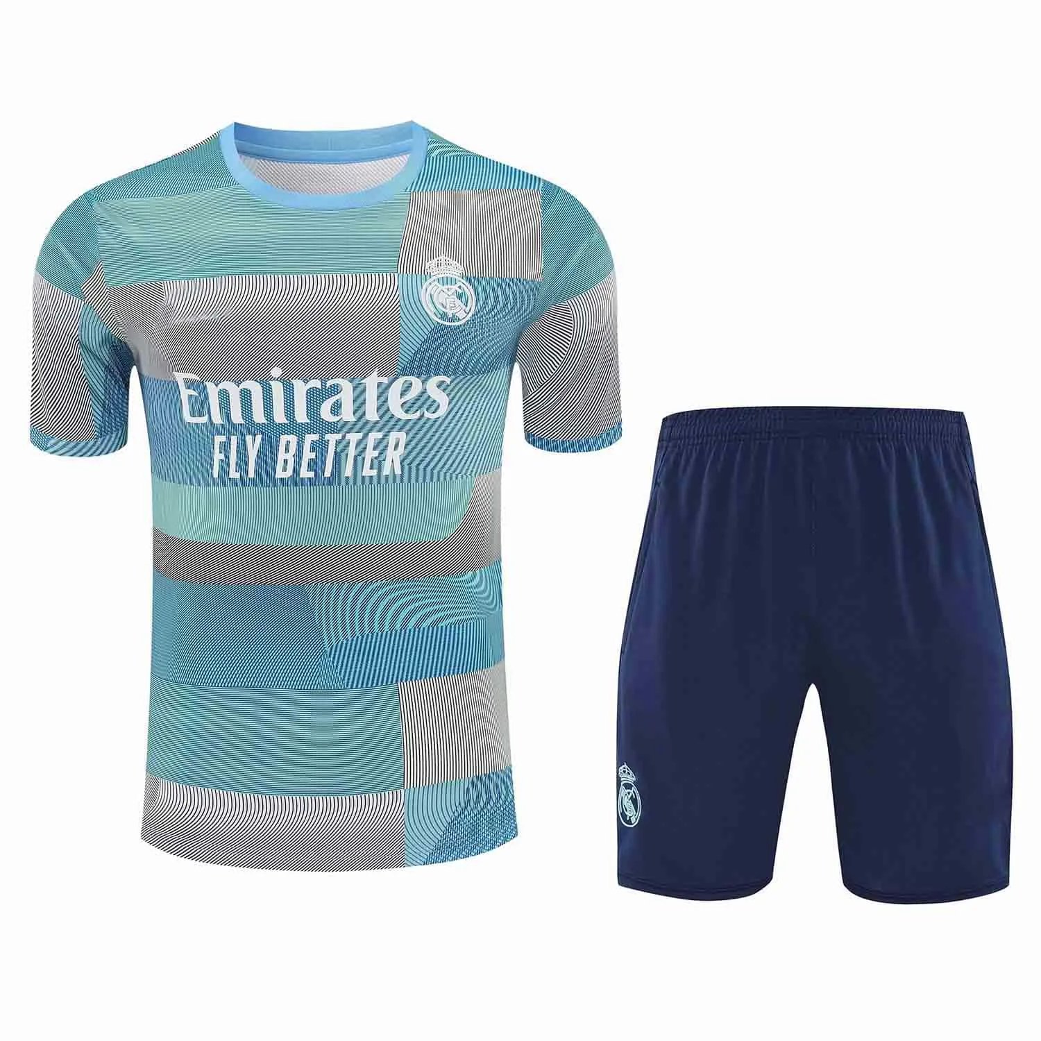 2526 Real Madrid Blue Grey Training Suit Short Sleeve (Please note customization info in order remarks, messages won't count)
