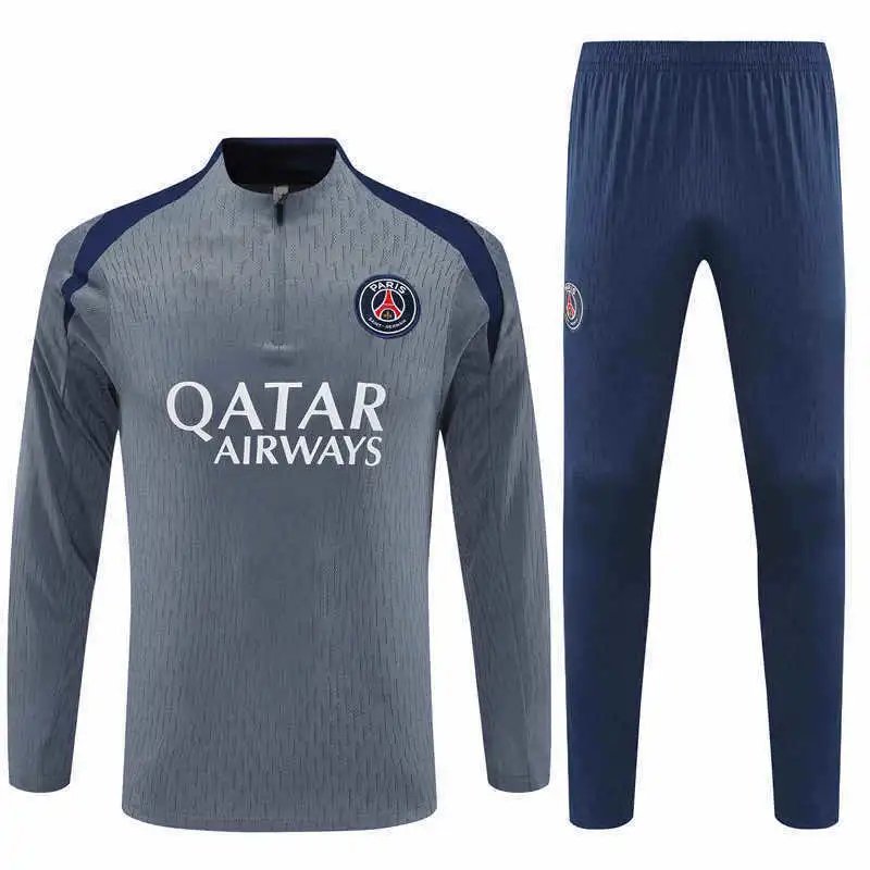 2526 Paris Grey Dark Blue Collar Training Suit Half-Zip Set (For custom info, please leave a note when placing your order; messages will not be counted)