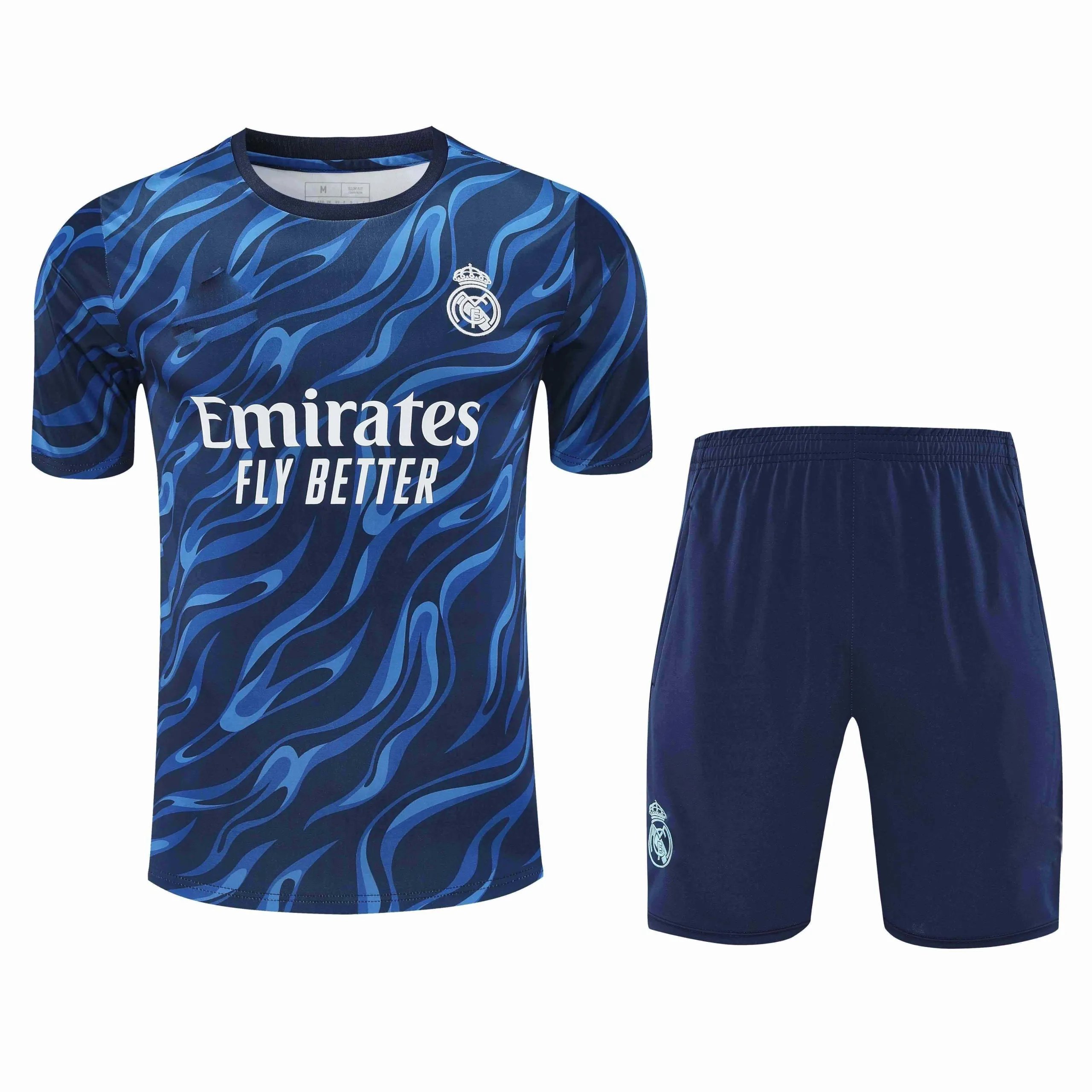 2526 Real Madrid Dark Blue Blue Texture Training Kit Short Sleeve (For customization info, please leave a note when placing your order. Sending a message does not count)
