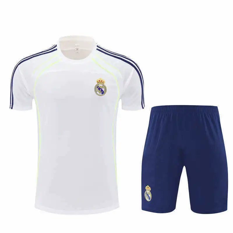 2526 Real Madrid White Dark Blue Shoulder Training Kit Short Sleeve (Customization info must be noted in order, messages are not counted)