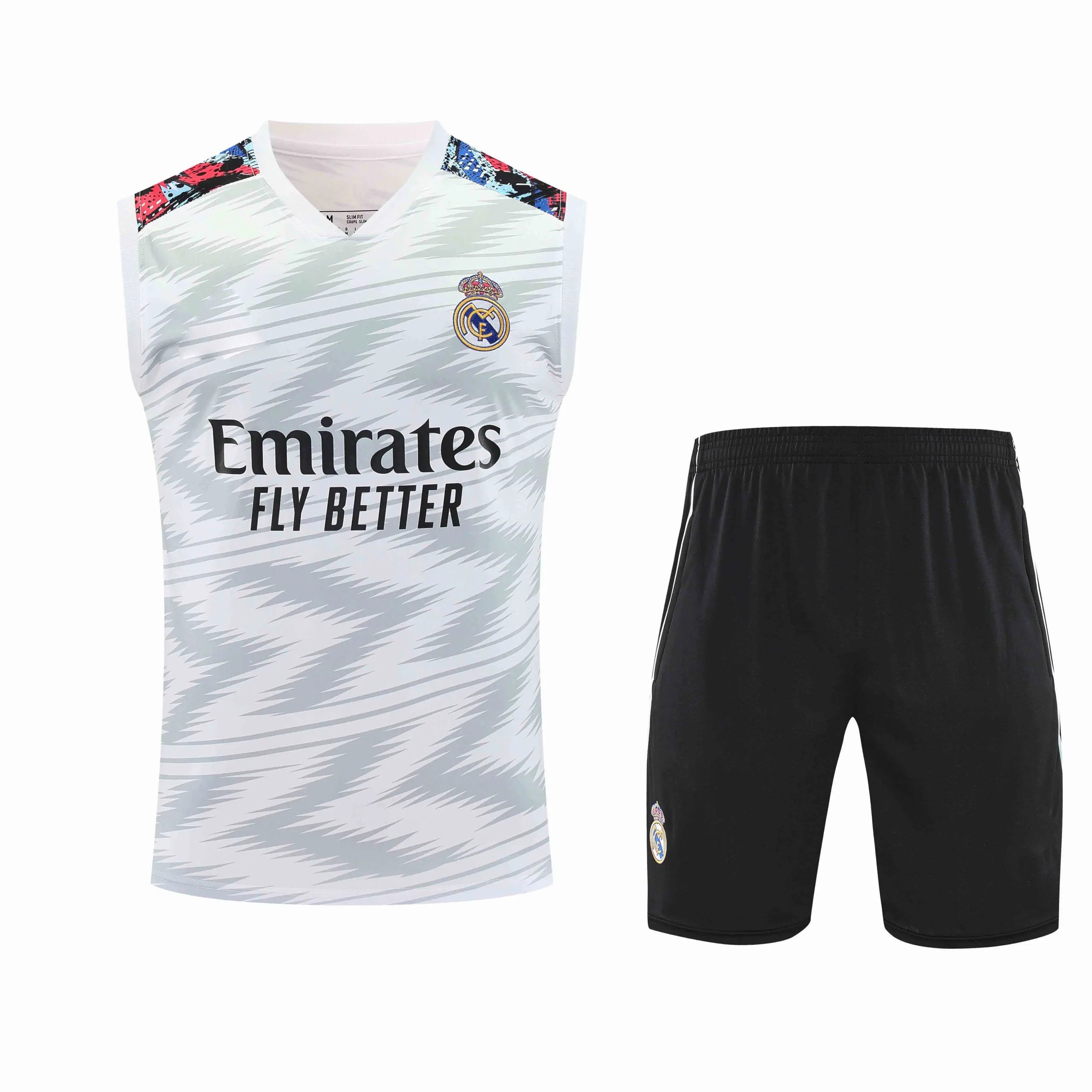 2526 Real Madrid White Graffiti Shoulder Training Kit Vest Set (Please note customization info when placing order, messages not accepted)