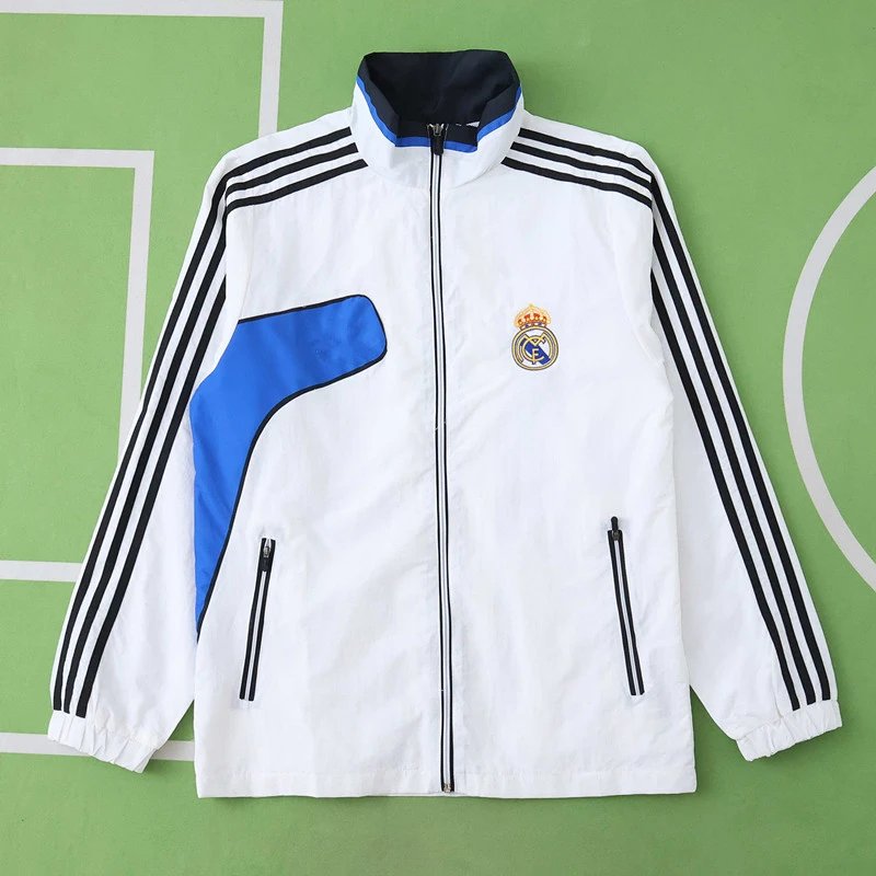 24/25 Real Madrid White Blue Adidas Logo Windbreaker (Please note customization info in order remarks, messages are not accepted)